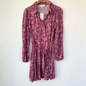 NWT Lucky Brand Collared Long Sleeve Shirt Dress w Waist Tie M Medium Midi Pink